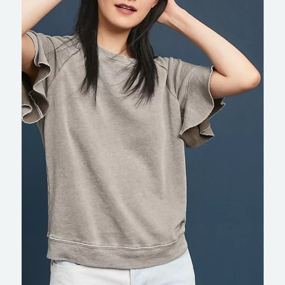 Michael Stars Green Flutter Sleeve Knit Blouse